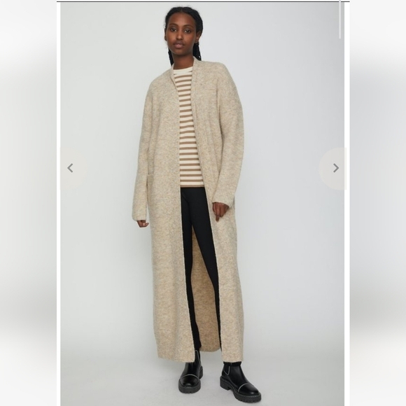 Just Female Sweaters - Just Female "Allow Maxi Cardigan". Open Front. Knit. Ribbed Parts. Wool, Alpaga.